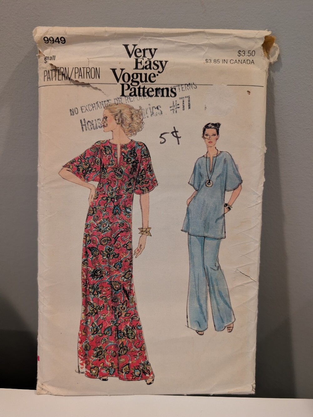 Vintage Very Easy Vogue Sewing Pattern 9949 Misses Dress, Top & Pants Size Small